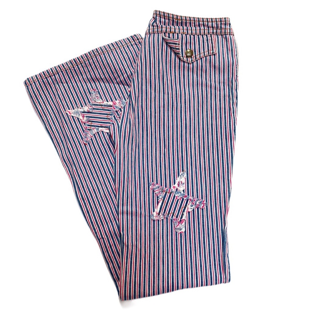 Low Rise Striped Flare Jeans